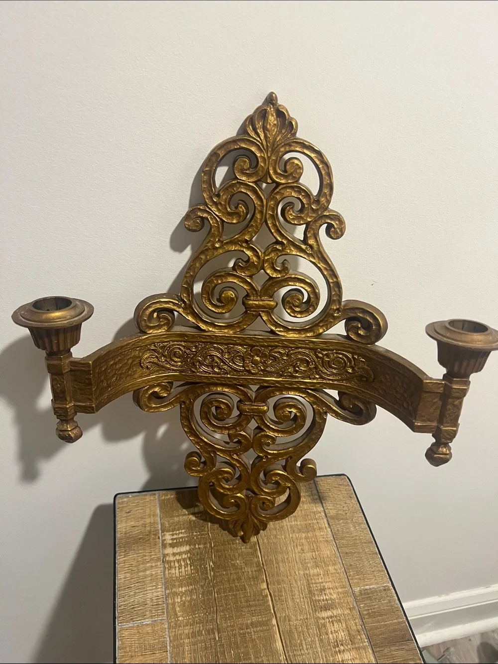 Vintage Mid-Century Dart Hard Plastic Ornate Gold Wall Candle Sconce